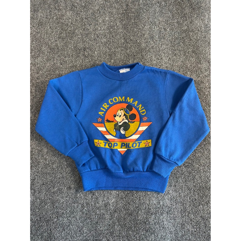 Vintage Allison Mickey Mouse Air Command Top Pilot Sweatshirt Blue Kids 5-6 USA